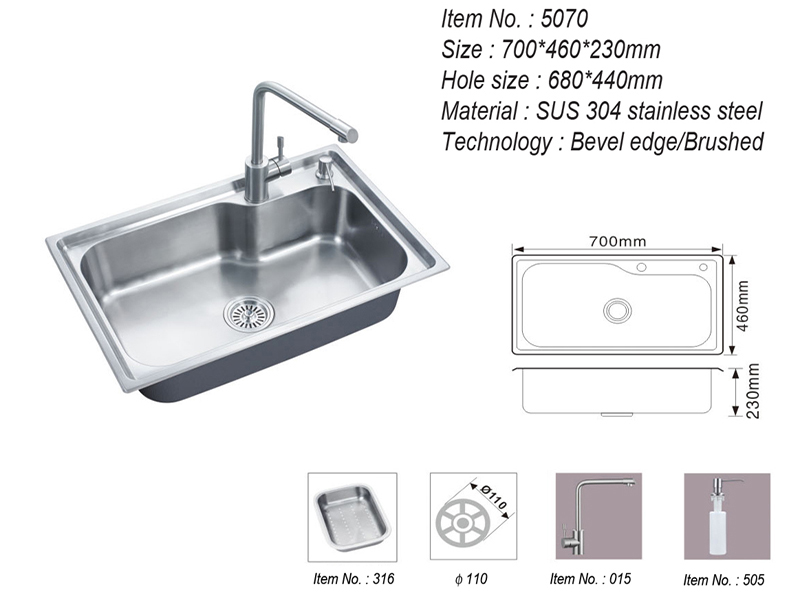304 الفولاذ المقاوم للصدأ وعاء واحد اليدوية بالوعة المطبخ غسل / غسل