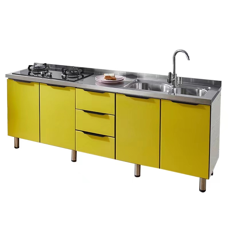 خزانة المطبخ منخفضة التكلفة مع كونترتوب من الفولاذ المقاوم للصدأ تخصيص المطبخ